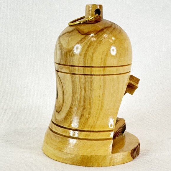 Nativity Christmas Ornament Olive Wood Bell Holy Family Wooden Manger Scene - Picture 3 of 6